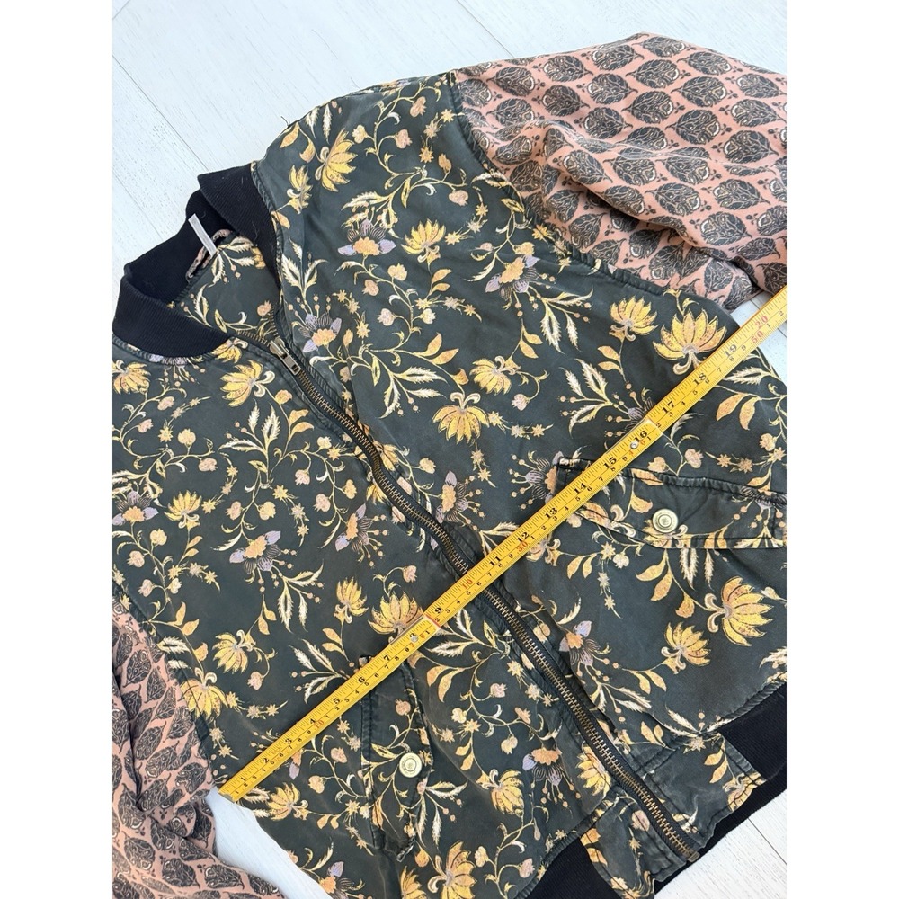 Free People Floral Bomber Jacket Sz S Black / Multicolor - Picture 6 of 7